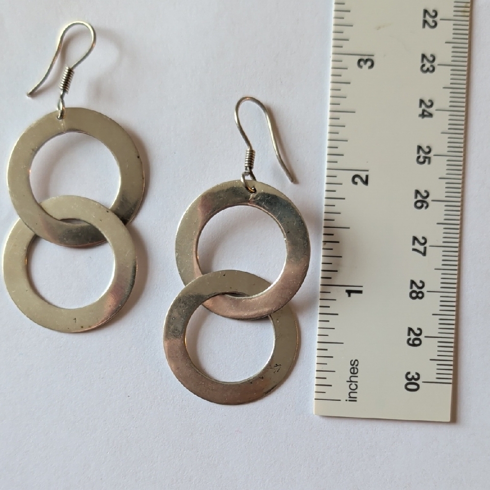 Vintage Sterling Silver Double Circle Earrings - Picture 2 of 7